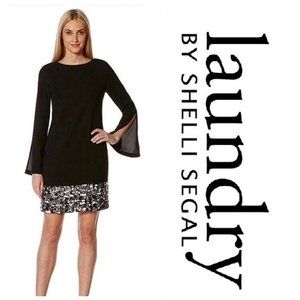 Laundry Shelli Segal dress sequin hem bell sleeves
